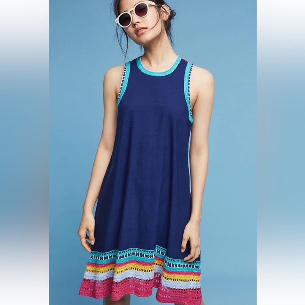Akemi + Kin for Anthropologie Multicolor  Crochet Trim Dress